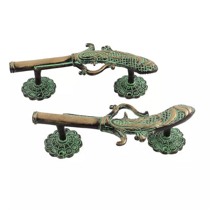 Set of 2 Antique Look Brass Pistol Gun Decorative Patina Look Door Handles