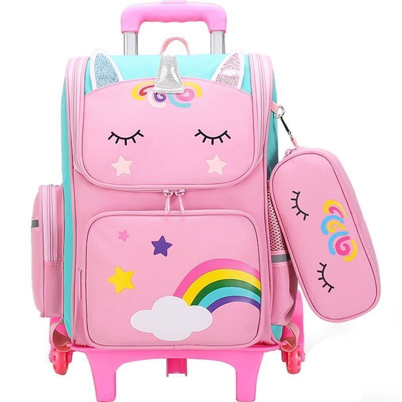 School Bags Backpack girls Trolley Bag Wheels Student Kids Backpack Bag