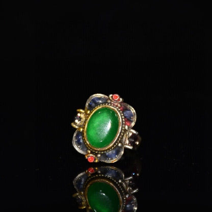 White copper inlaid jade ruby painted square ring ornaments
