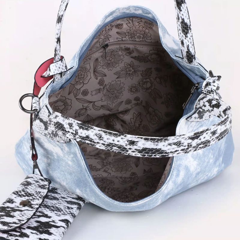 Real Leather Canvas Fashion Bags Flower Printing Leisure Stylish Handbags Purses