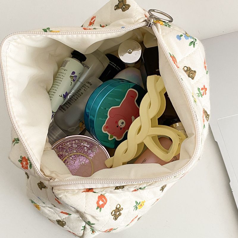 Makeup Bag Soft Cotton Zipper Cosmetic Organizer Cute Clutch Traveling Purse 1PC