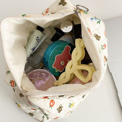 Makeup Bag Soft Cotton Zipper Cosmetic Organizer Cute Clutch Traveling Purse 1PC