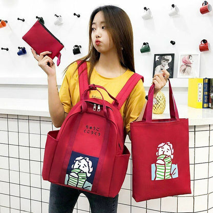 3 Pcs Sets Backpack School Bags Teenage Girls Women Casual Shoulder Zipper Solid