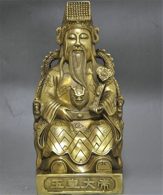 Chinese Taoism Copper Brass Deity Heaven Jade Emperor Seat Dragon Chair Statue