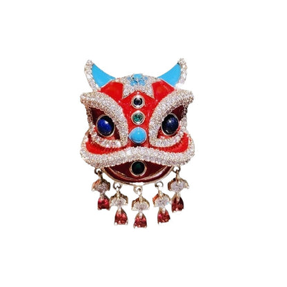 Chinese Style Lion Dance Brooch for Women, Elegant Suit and Sweater Accessory