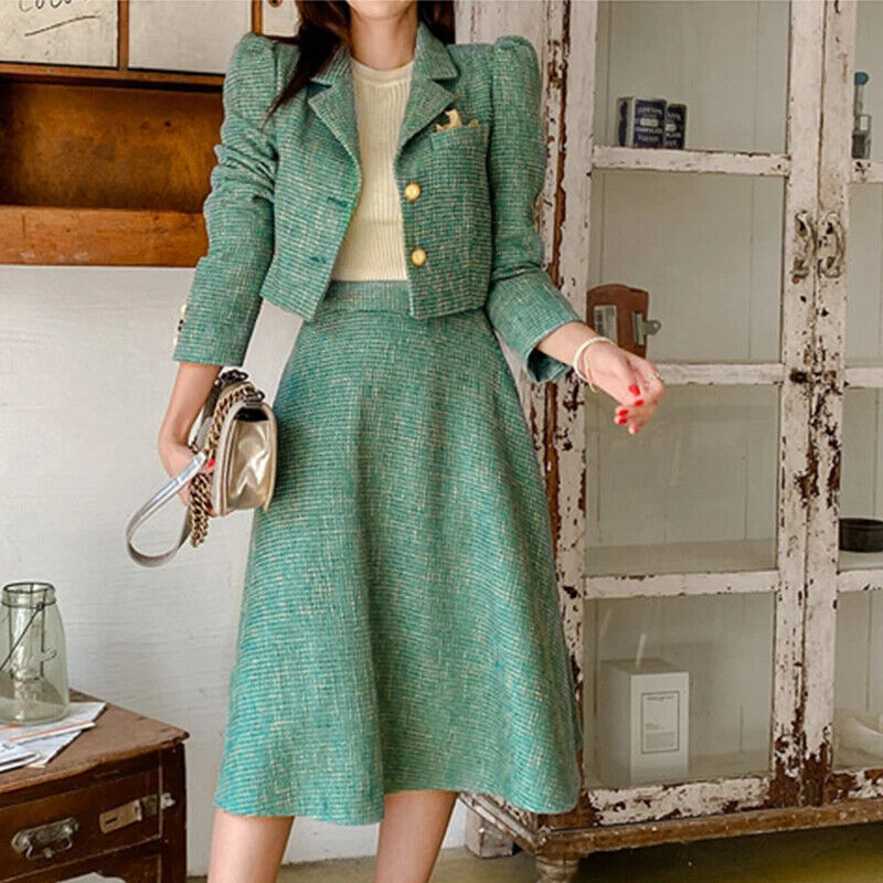 Women Office Outfit Lady Single Short Blazer Coat Suit Jacket Skirt 2 Piece Sets