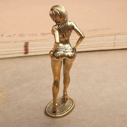Solid Brass Female Figure Ornament Fashion Model Sculpture Desktop Copper Craft