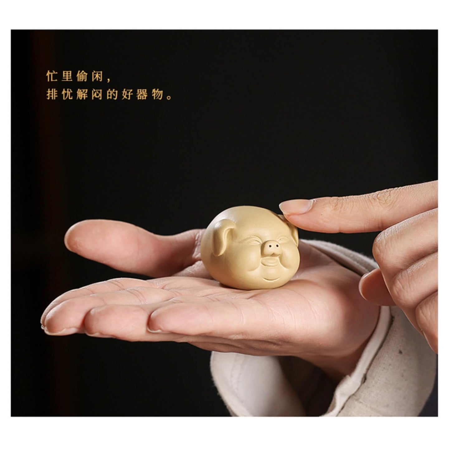 Chinese Zodiac Pig Beige Purple Sands Tea Pet 4.6cm Tea Play Kung Fu Tea Tray