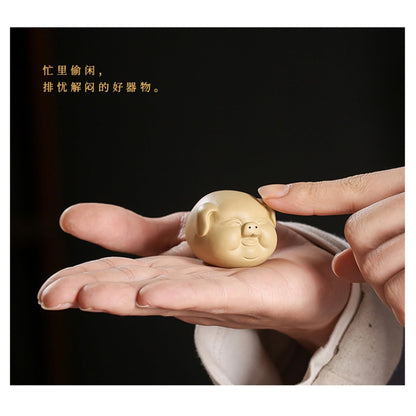 Chinese Zodiac Pig Beige Purple Sands Tea Pet 4.6cm Tea Play Kung Fu Tea Tray