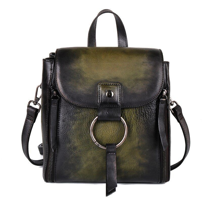 Vintage Backpack Knapsack Travel Bag Genuine Leather Rucksack 22*13*24 CM Brown