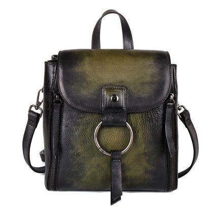 Vintage Backpack Knapsack Travel Bag Genuine Leather Rucksack 22*13*24 CM Brown