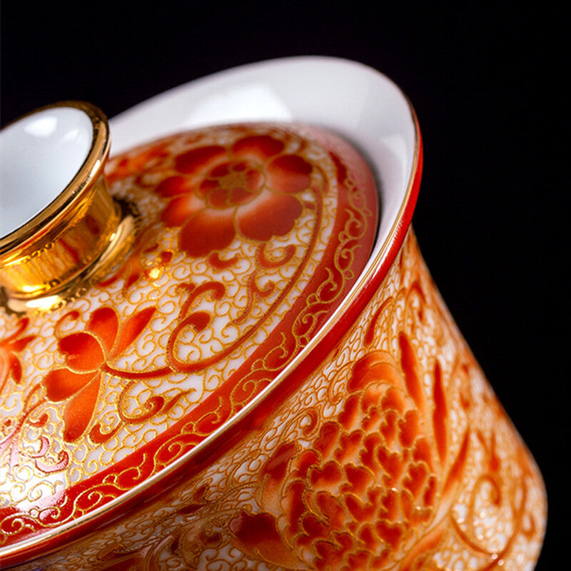 Creative Gaiwan Color Enamel Craft Handmade Porcelain Tureen Covered Bowl Lid