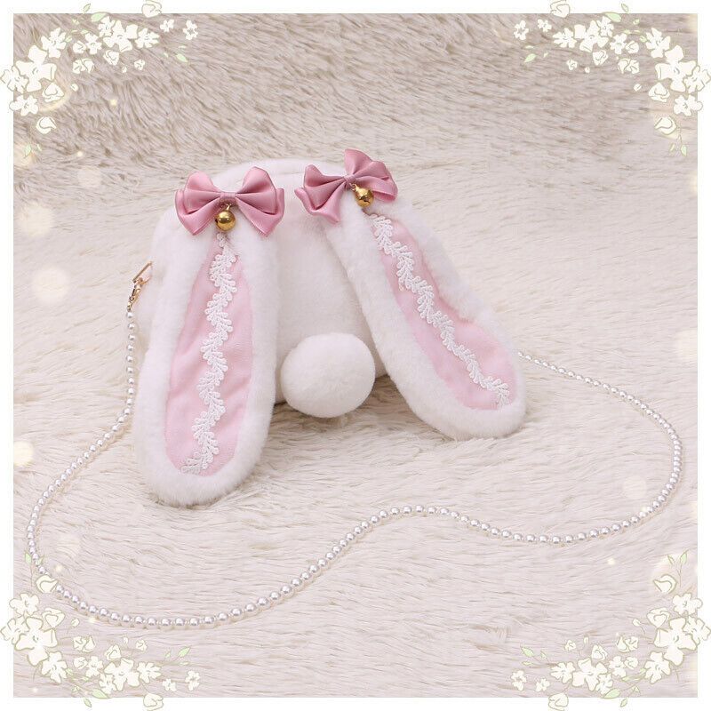Lolita Kawaii Crossbody Bag Furry Cute Rabbit Bunny Ear Pearl Shoulder Hand Bag