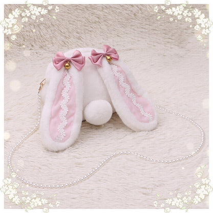 Lolita Kawaii Crossbody Bag Furry Cute Rabbit Bunny Ear Pearl Shoulder Hand Bag
