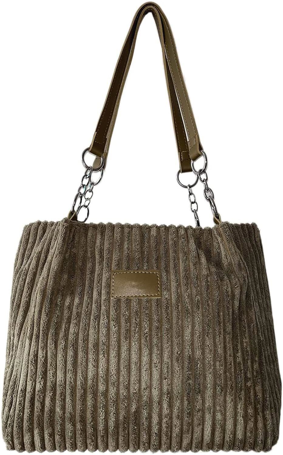 Ulisty Women Corduroy Tote Bag Casual Shoulder Bag Daily Shopping Bag Fashion Ha