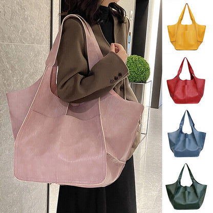 Women Large Capacity Soft Leather Casual Tote Shoulder Bag Retro Shopper Handb
