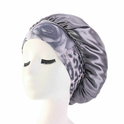 Silk Night Sleep Cap Hair Bonnet Hat Satin Wide Band Large Jumbo Head Cover Size