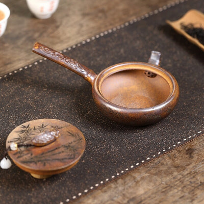 Original Ore Real Yixing Zisha Tea Pot Handmade Bamboo Carved Master Pot 180ml