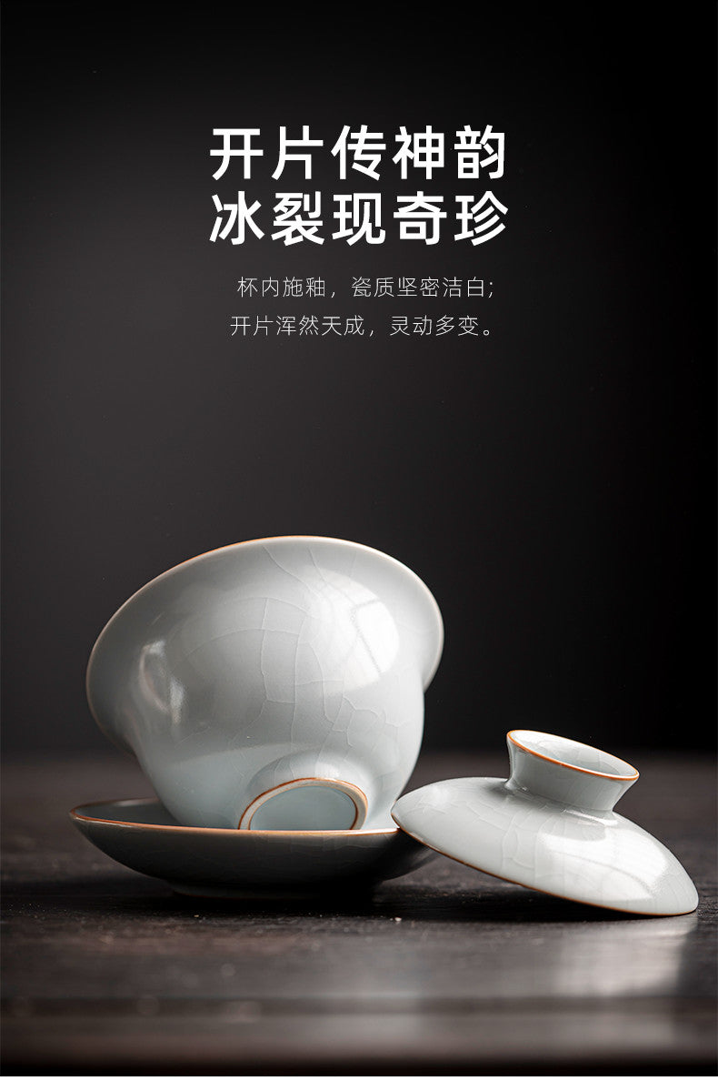 Rukiln Cover Bowls Teacups Single Tea Bowl for Household Sancai Ceramic Tea Set