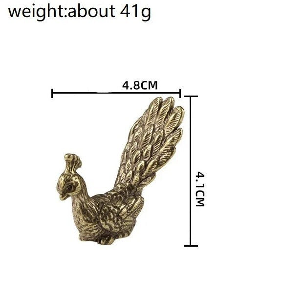 Brass Peacock Animal Statue Small Sculpture Tabletop Figurine Home Decor