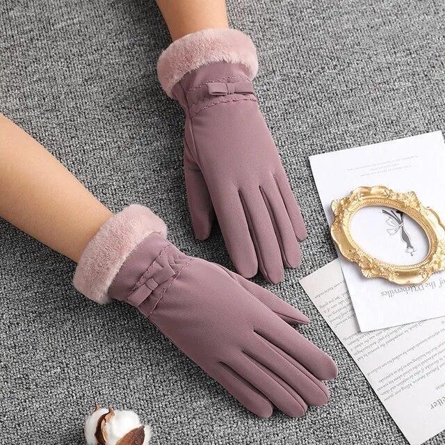 New Womens Cycling Cashmere Sheepskin Winter Warm Blue Short Gloves Nine Colors