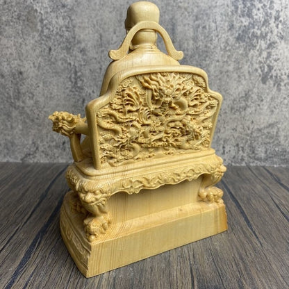 Chinese Boxwood Carved Wenchang Wang God Statue Scholar Deity Altar Figurine
