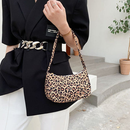 Animal Pattern Print Nylon Shoulder Bag Small Handbag Underarm Bags Purse Zipper