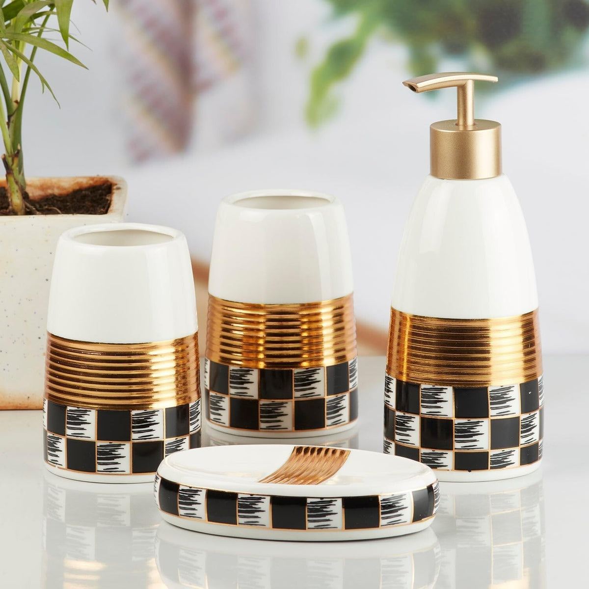 Ceramic Bathroom Accessories Set for Utility & Bathroom Decor Set Of 4