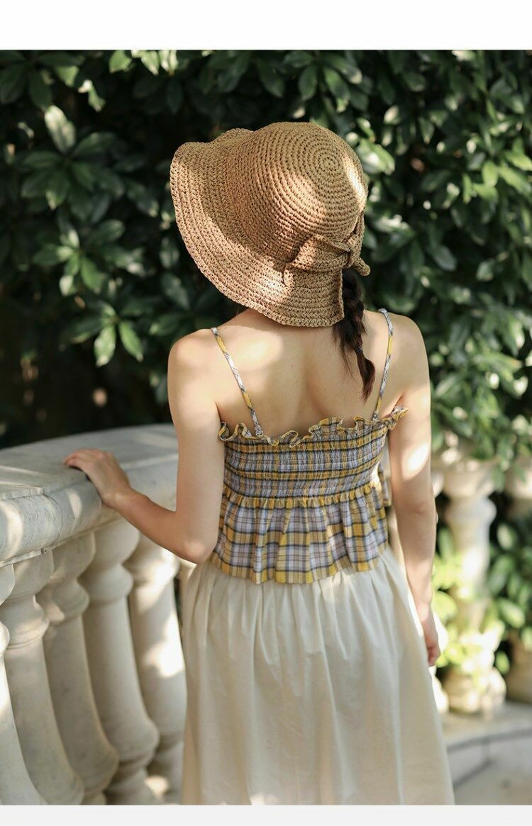 Bow Sun Hat Parent-child Wide Brim Floppy Beach Panama Straw Bucket Femme Shade