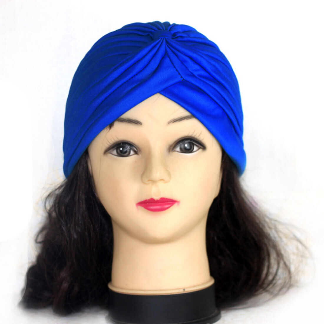 Women Stretchy Turban Hat Muslim Hat Solid Color Wrap Hijab Knotted Indian Caps