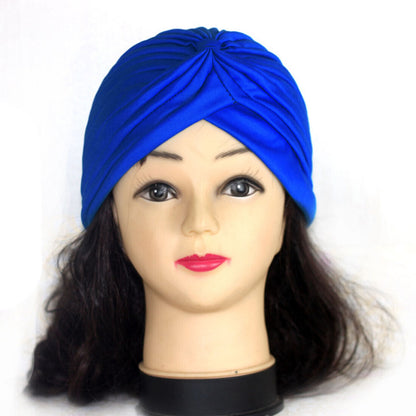 Women Stretchy Turban Hat Muslim Hat Solid Color Wrap Hijab Knotted Indian Caps