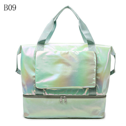 Pearlescent Folding Travel Shoulder Bag Waterproof Handbag Dry Wet Separation