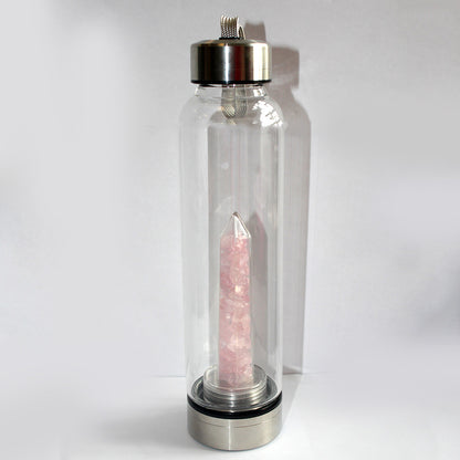 Natural Quartz Crystal Gravel Gemstone Healing Glass Energy Elixir Water Bottle