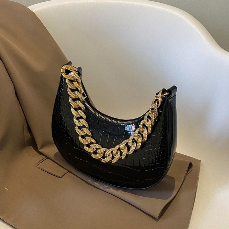 Chain Shoulder Purse Crocodile Pattern Underarm Bags Synthetic Leather Handbags