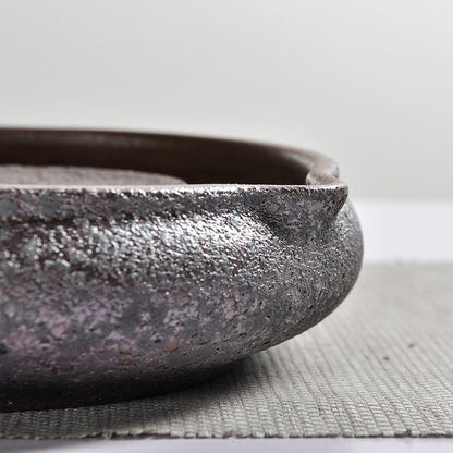Iron Rust Glaze Pot Mat Ceramic Crude Pottery Holder For Tea Pot Reservoir Mats