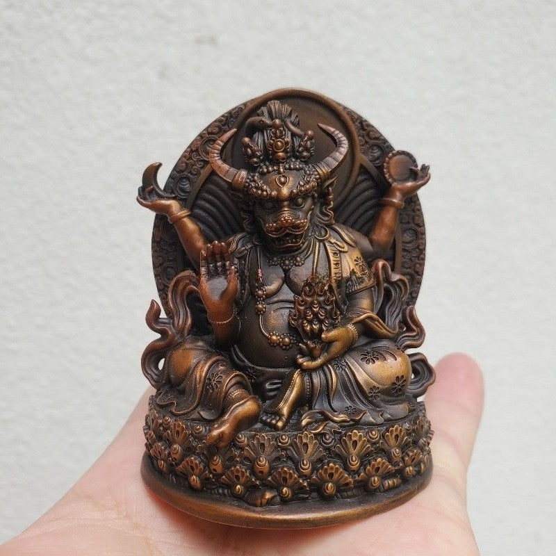 8CM Old Nepal Pure Copper Bull King Pearl Heavenly Bodhisattva Buddha Statue