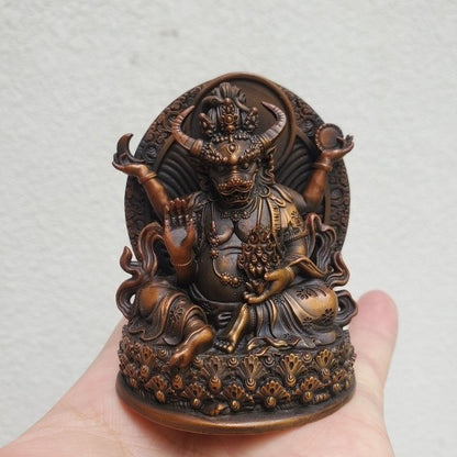 8CM Old Nepal Pure Copper Bull King Pearl Heavenly Bodhisattva Buddha Statue