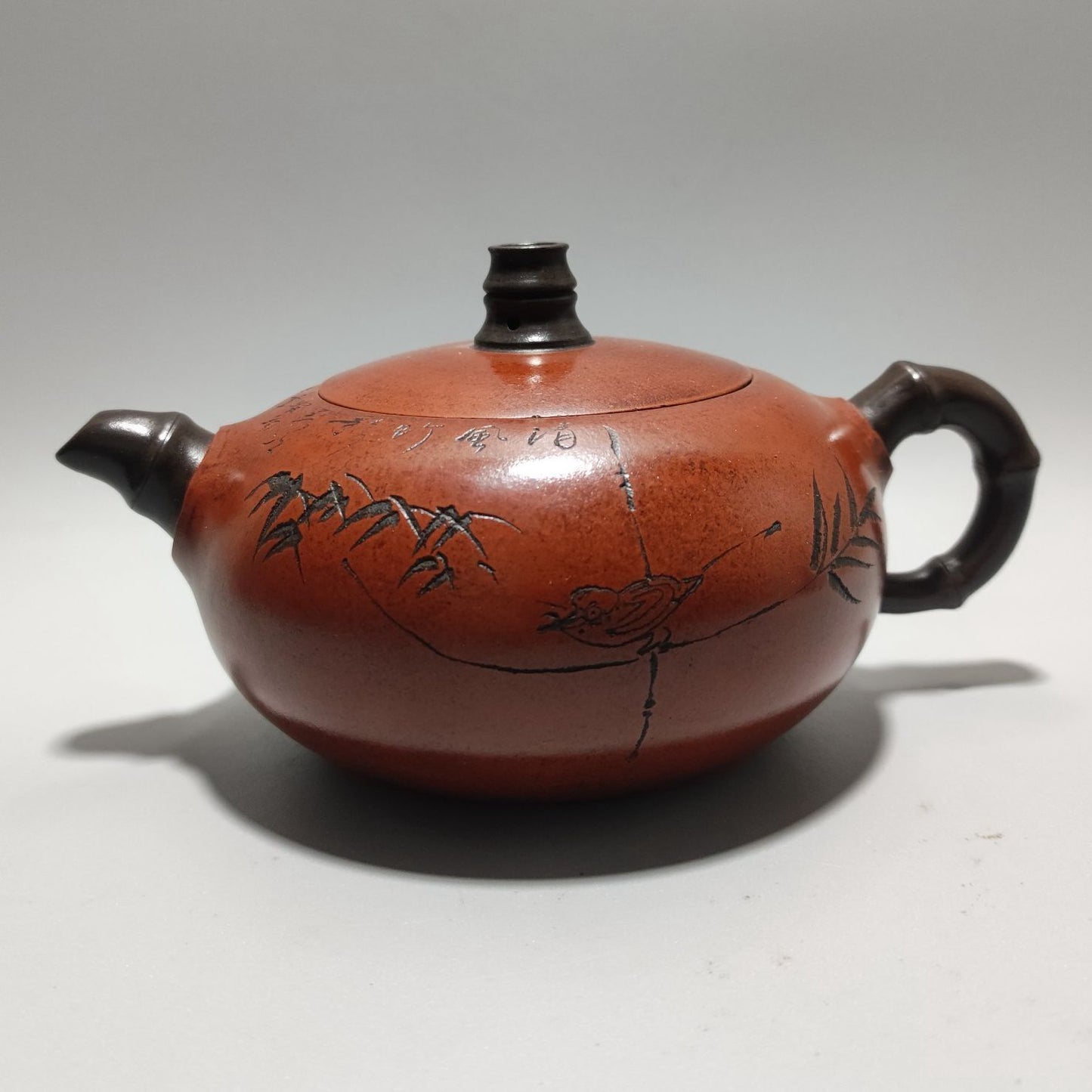 Vintage Chinese Yixing Purple Clay Teapot Zisha Ceramic Carving Bamboo Teaware