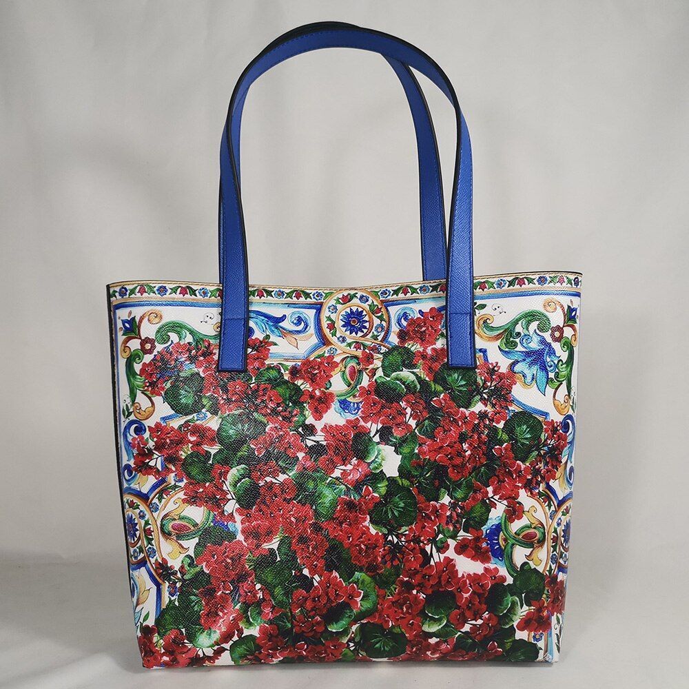 Floral Traveling Shoulder Bag Textured Leather Shopper Large Bag Women Handbags