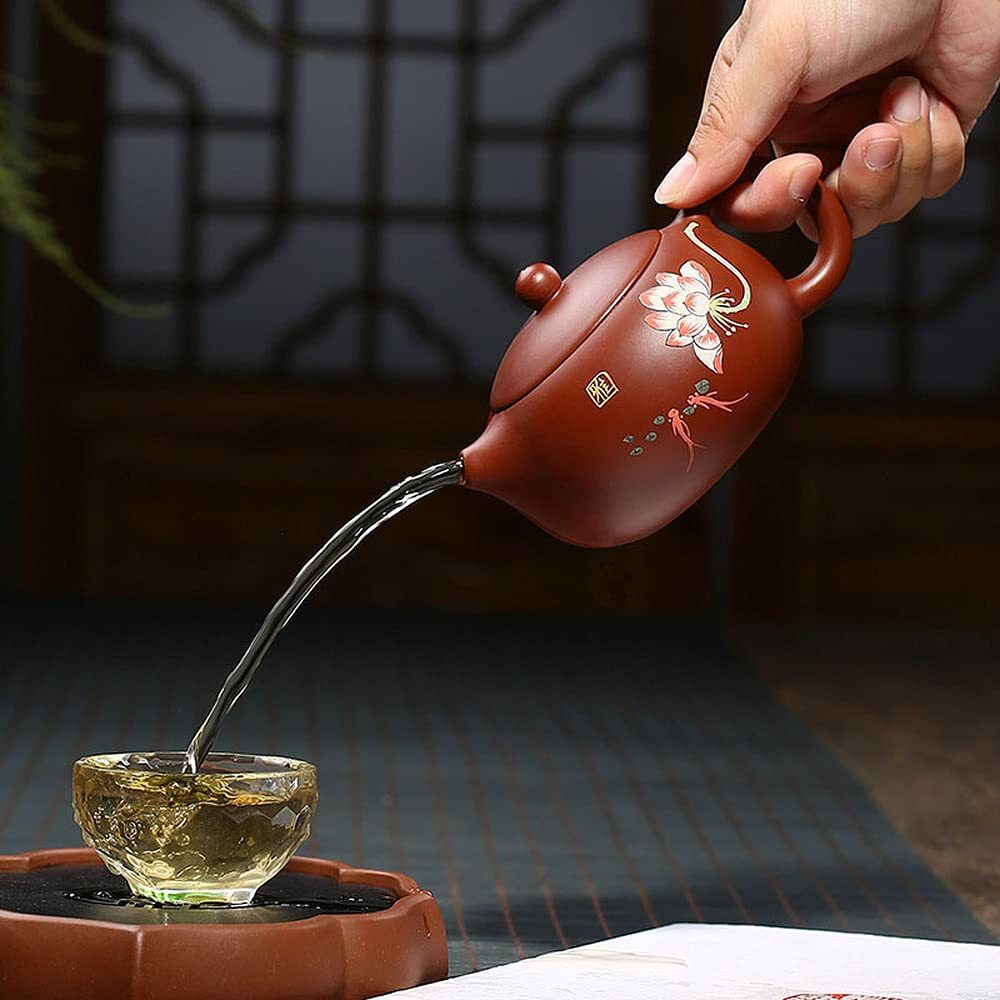 260ml Chinese Purple Clay Xishi Teapot Handmade Pattern Kung Fu Tea Set Decor