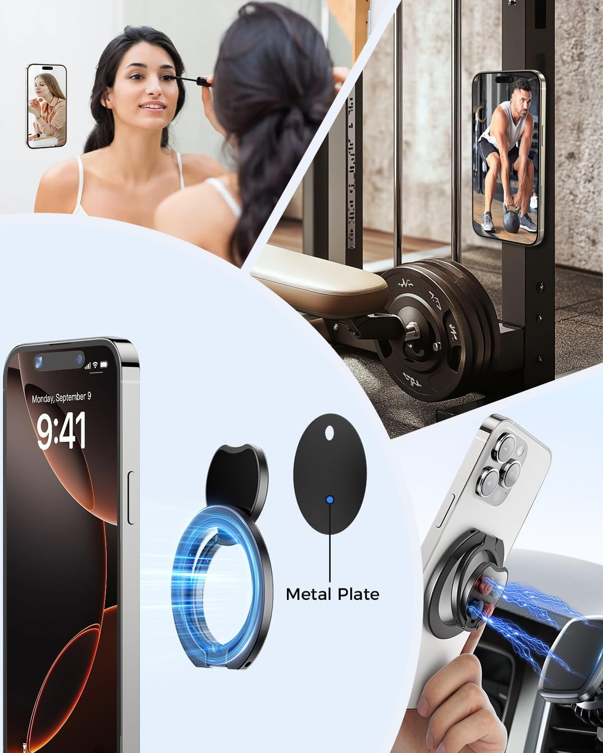 【Upgraded】 Ultra-Thin Magnetic Phone Grip for Magsafe Ring Holder, Removable Gym