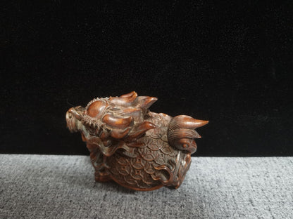 Excellent Chinese Boxwood Carved Dragon Turtle Statue Collection Sculpture Art