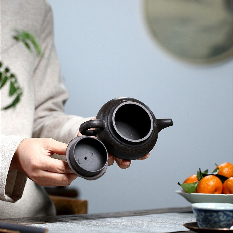 240ml Marked Yixing Zisha Purple Clay Teapot Handmade Tea Pot Words Hanzi