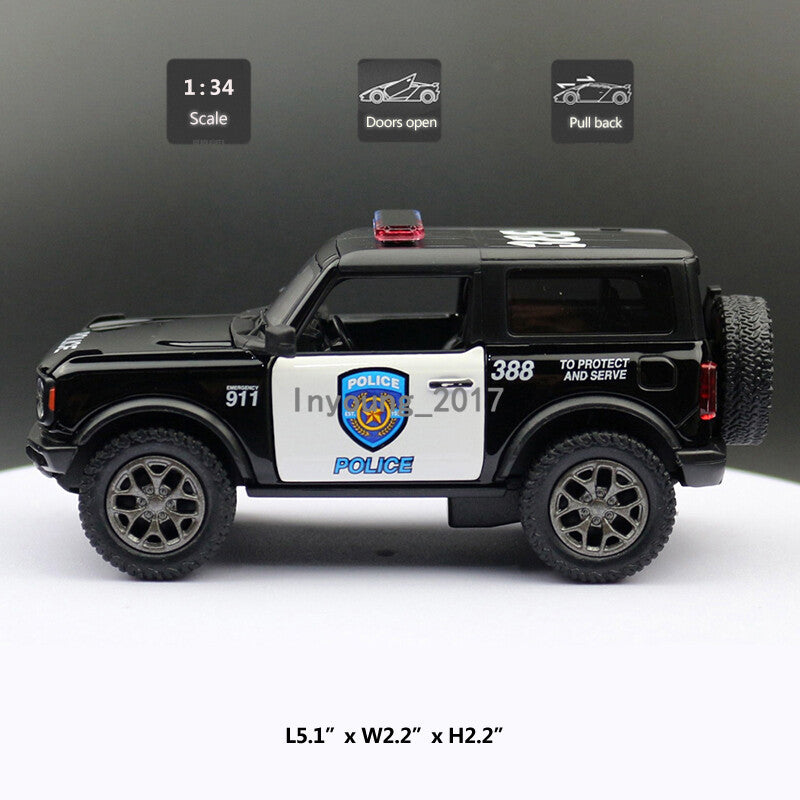 Ford Bronco 1:34 Diecast Police Car Model Metal Vehicle Boys Toys for Kids Gifts