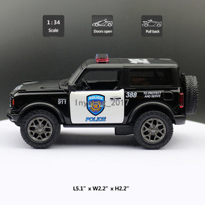 Ford Bronco 1:34 Diecast Police Car Model Metal Vehicle Boys Toys for Kids Gifts