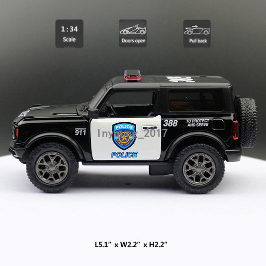 Ford Bronco 1:34 Diecast Police Car Model Metal Vehicle Boys Toys for Kids Gifts