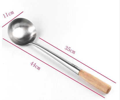 Kitchen Cooking Utensils Stainless Steel Wood Handle Big Long Spatula Soup Spoon