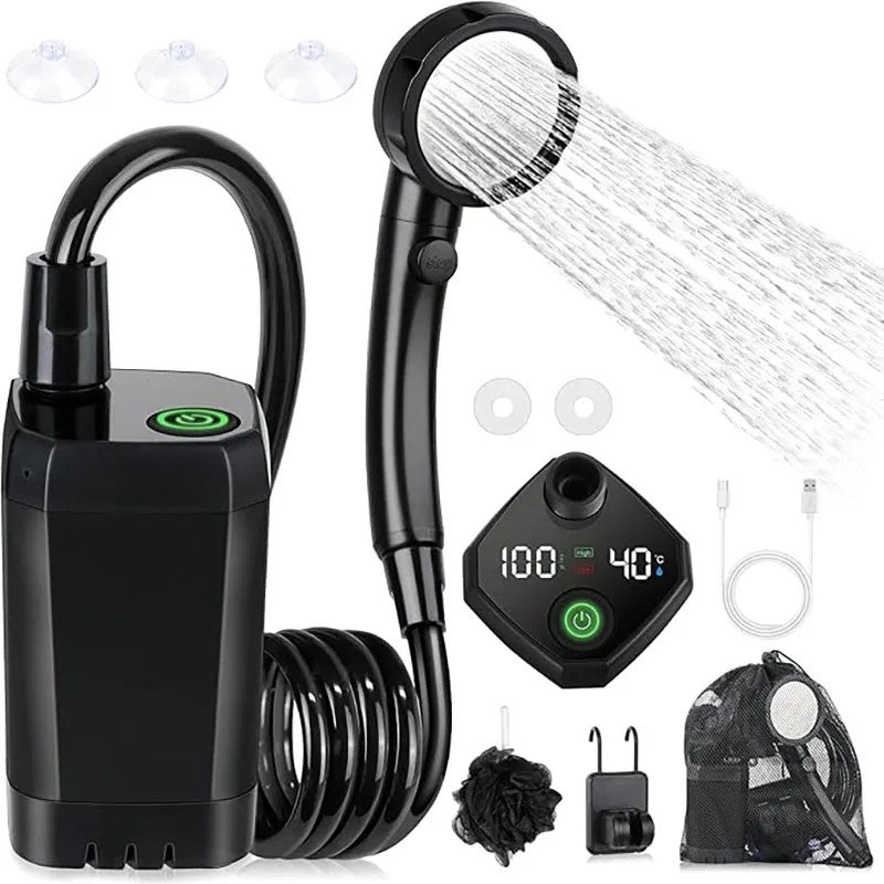 Portable Camping Shower 6000mAh Rechargeable Electric Pump with LED Display