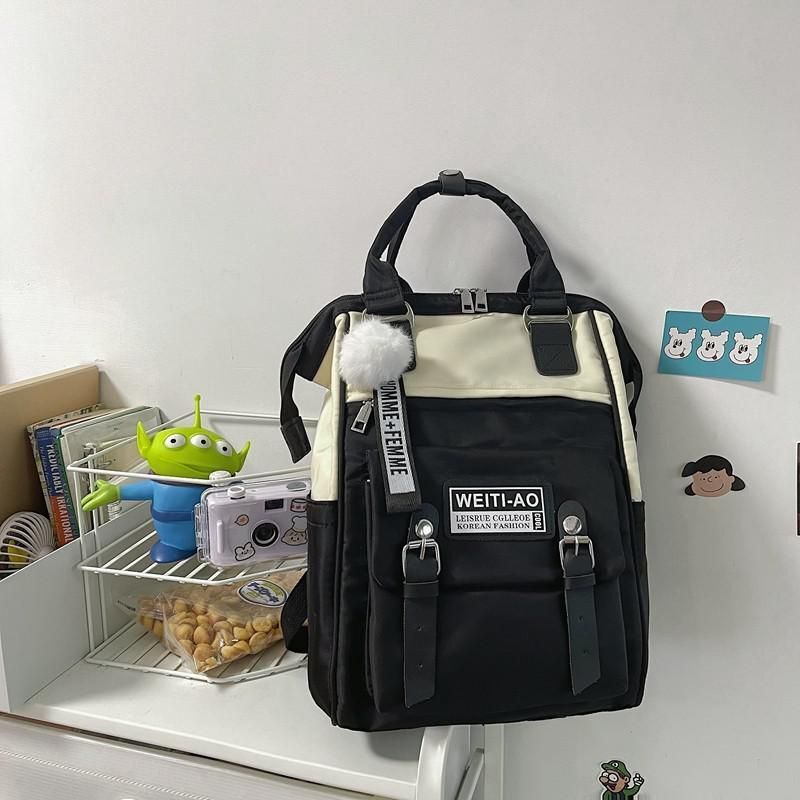 Fashion Backpack Contrast Nylon Bag Soft Handle Student Bag Backpacks 39*15*25CM