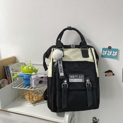 Fashion Backpack Contrast Nylon Bag Soft Handle Student Bag Backpacks 39*15*25CM